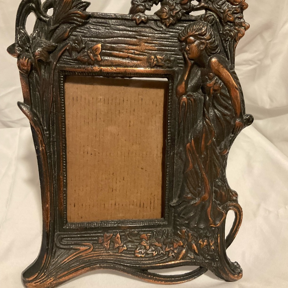 Vintage Art Nouveau Bronze and Black Decorative Frame